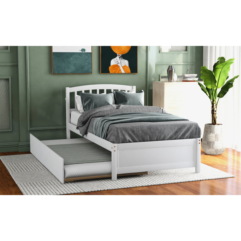 Lit plateforme simple blanc avec lit gigogne en bois massif pour un lit gigogne enchanteur
