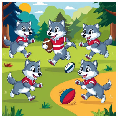 Dessin de loups jouant de l'édredon de rugby