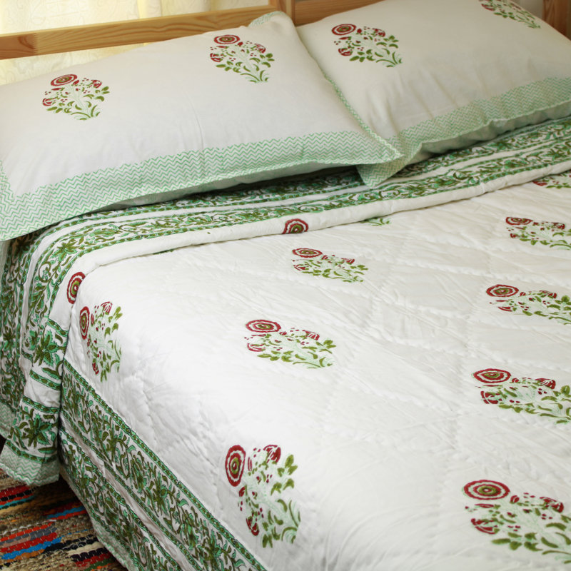 Honcut Cotton Floral Bedspread with Pillowcases