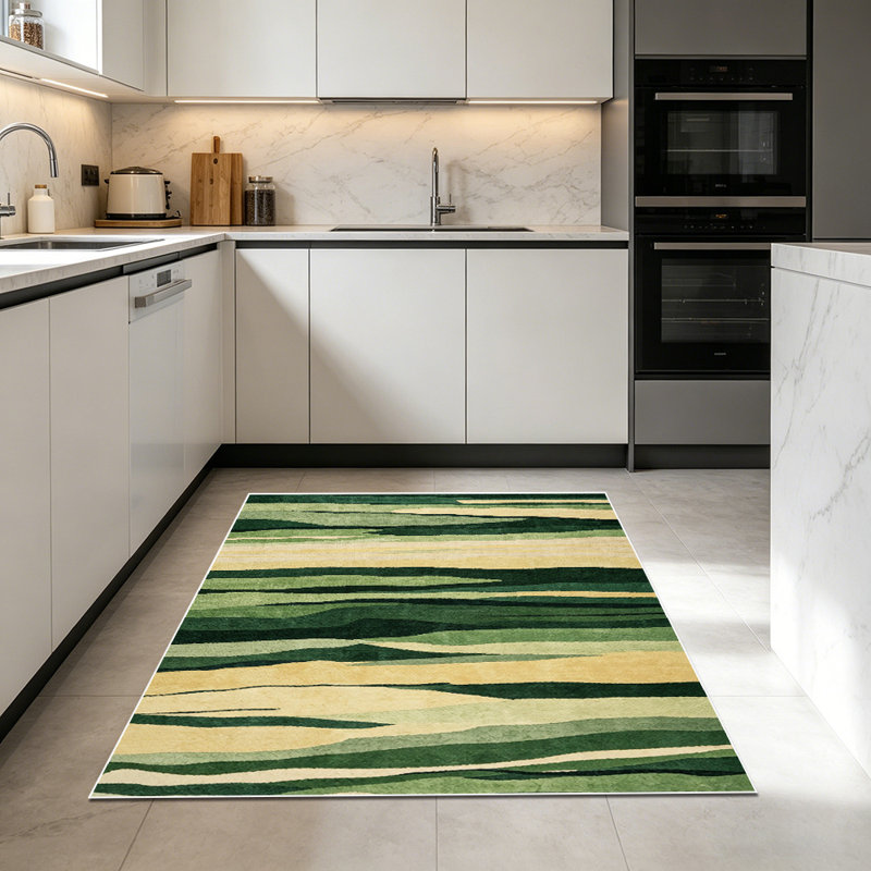 1PC Abstract Vertical Wavy Stripe Sage Green and Dark Green area rugs for Living Room, Soft and Comfortable, Suitable for all seasons, easy-to-maintain, machine washable Indoor floor mat, Under Table Farmhouse suitable for dining room, bedroom,...