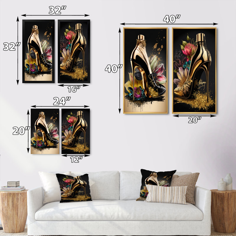 «Gold Champagne Heel III», 2 pièces sur toile, H 40 po x l 40 po, Toile tendue