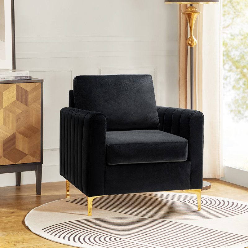 Cedarpoint Upholstered Velvet Tufted Club Chair, Velours noir