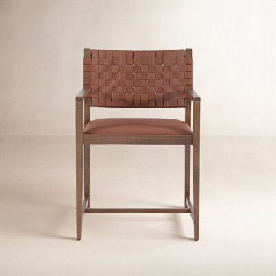 Morrow 18.88'' H Genuine Leather Upholstered Beech Armchair