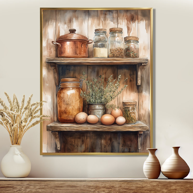 Rustic Farmhouse Canvas, Vintage Kitchen Wall Art, Cenephat, H 32 po x l 24 po, Cadre flottant doré