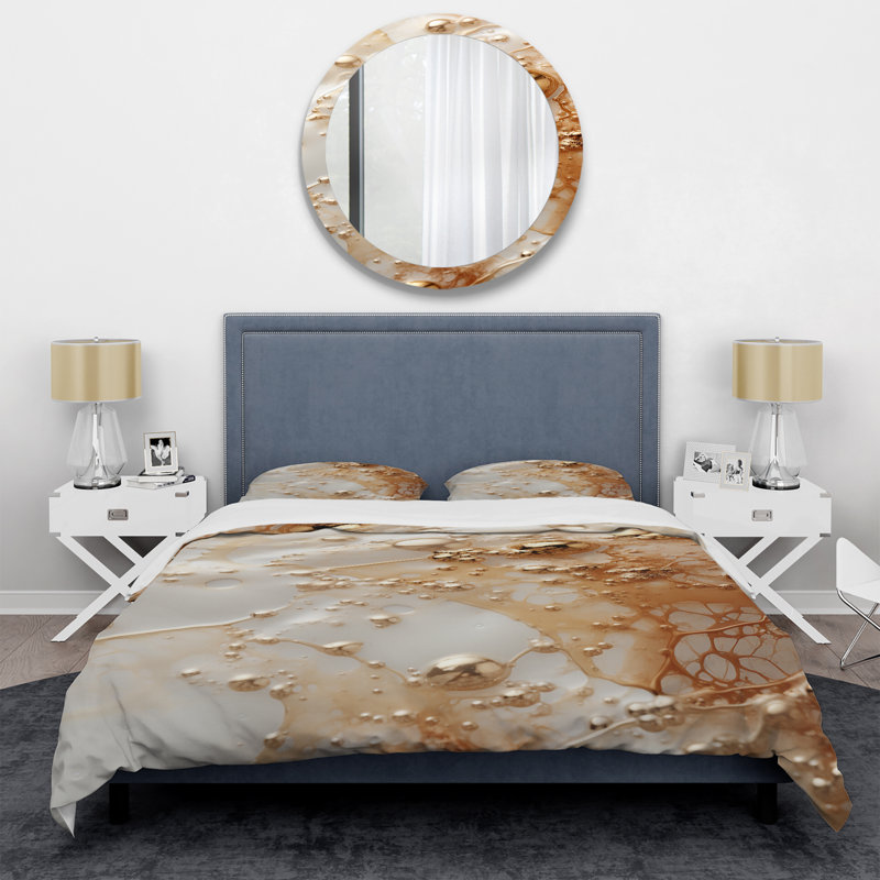 Ensemble de housse de couette blanc et doré Champagne Flow II - Champagne, Housse de couette pour très grand lit et 2 très 