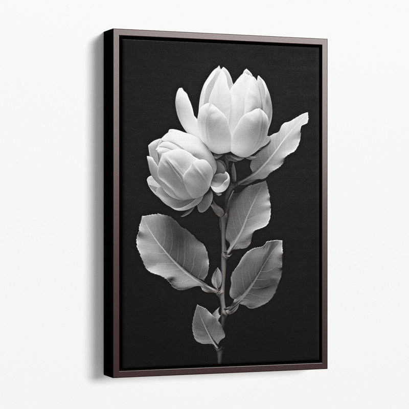 Magnolia Serenity en impression monochrome 2, H 60 po x l 40 po x P 1,25 po, Toile tendue