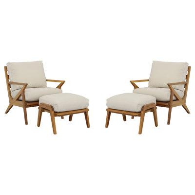 Chaises de patio en bois massif avec coussins et repose-pieds Hatteras