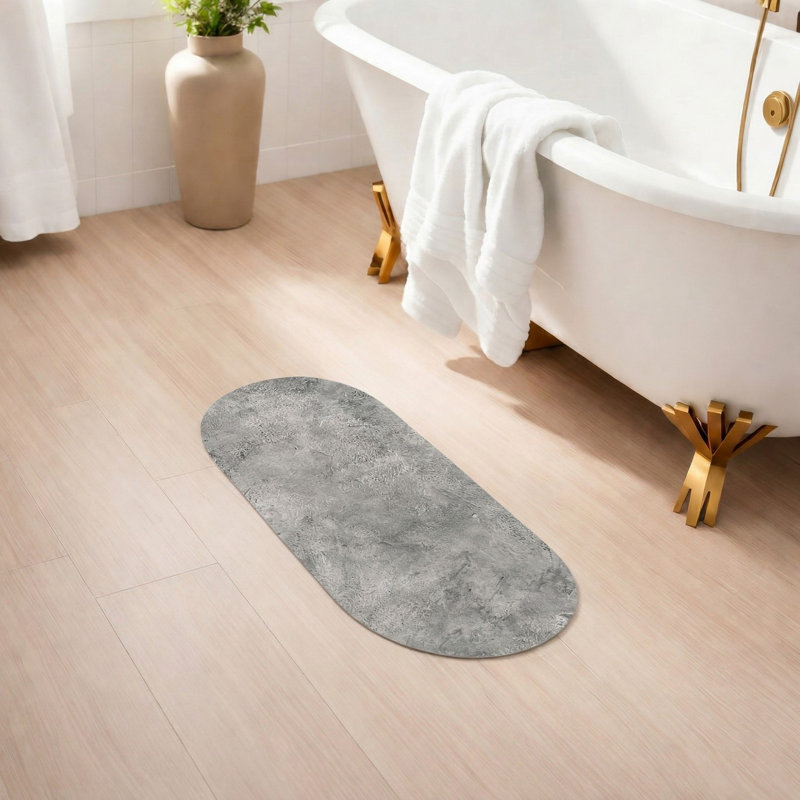 Decorative Runner Bath Mat 40x18 – Ultra Absorbent Quick Dry Rug with Anti-Slip Rubber Backing, Grey Concrete