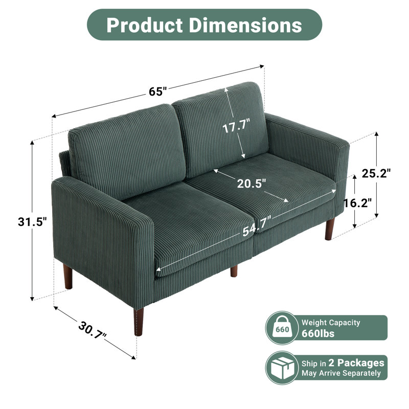  65" Classic Loveseat, Green Corduroy 
