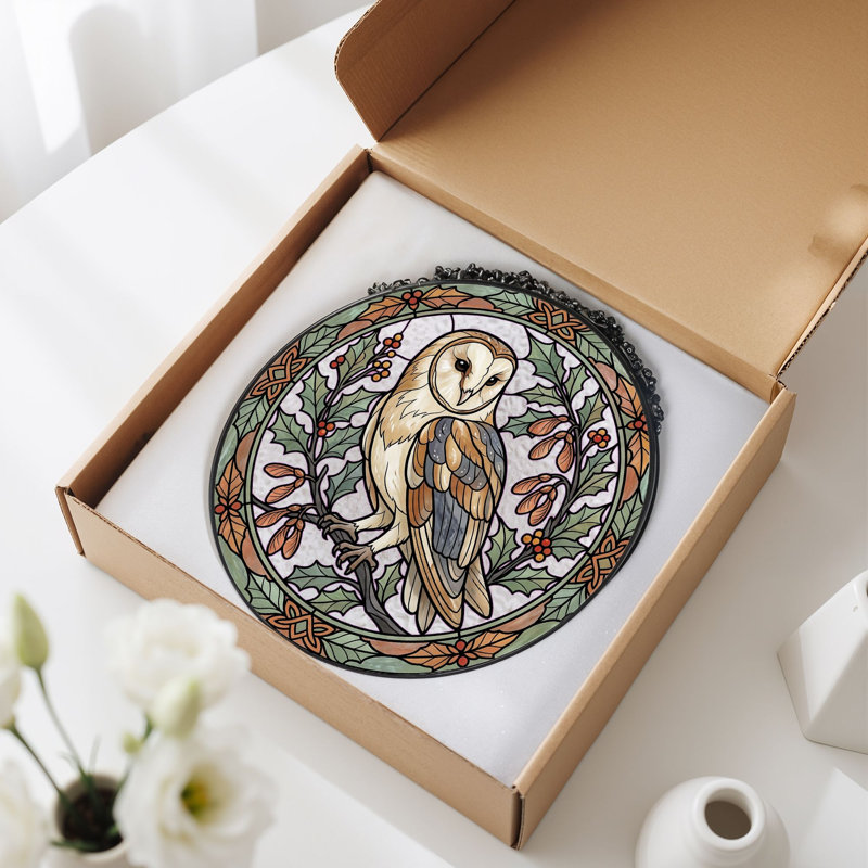 Panneau de vitrail de hibou teinté ， 7,8 H, H 7,8 po