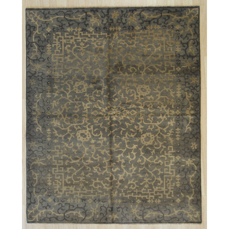Tapis transitionnel oriental noir et noir en laine douce noué à la main moderne et élégant, Rectangle 9 pi 6 po x 13 pi 8 po