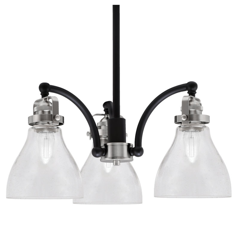 Lustre à 3 lumières, offert en noir mat et nickel brossé, avec abat-jour en verre bullé transparent de 15,9 cm (6,25 po).