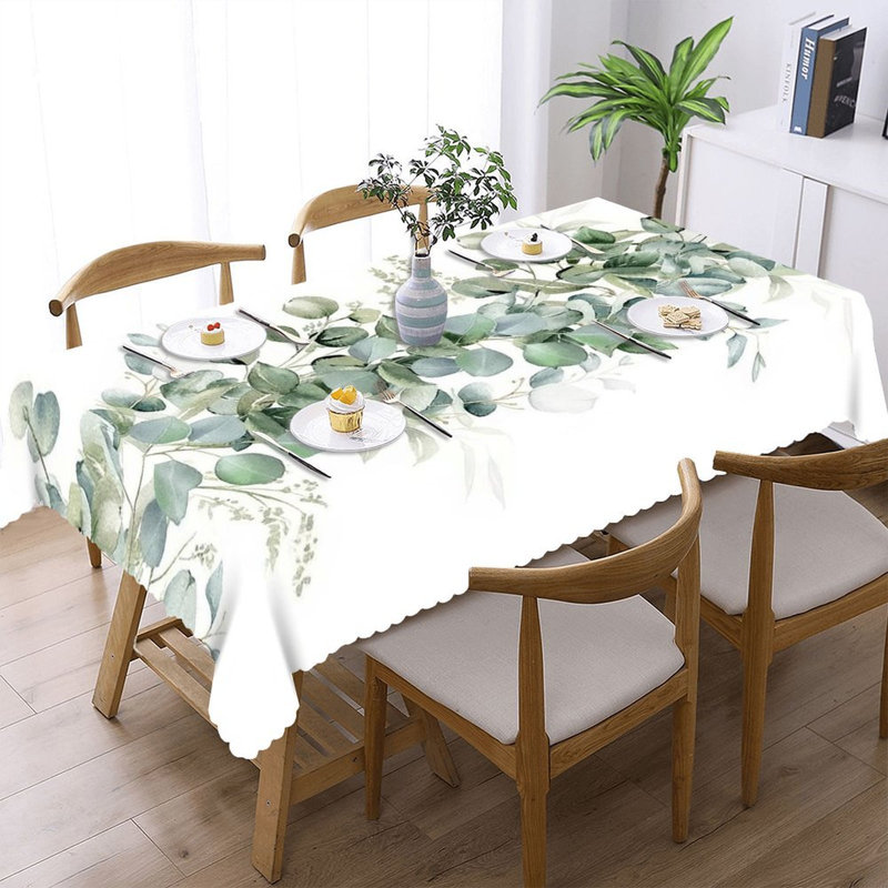 Eucalyptus Watercolor Garland Table Cover 60" x 120" Scalloped Edged for Home Decor