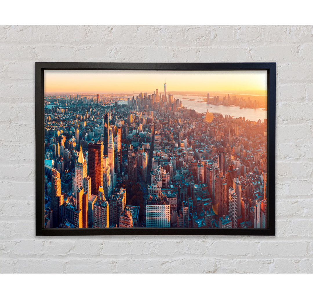 Aerial City Sunset Dream - Single Picture Frame Kunstdrucke auf Leinwand