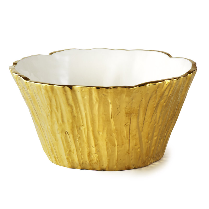 Mercer41 Bombonica Porcelain China Serving Bowl, Gold, 8" H x 8" W x 4" D