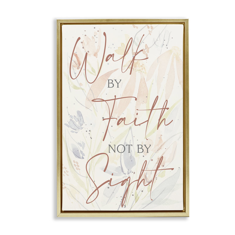 Toile flottante «Walk By Faith» par Krinlox, Cadre flottant métallique doré, H 25 po x l 17 po