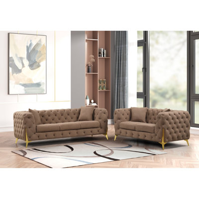 Durfee Modern Sofa Contempo 2Pc Buckle Fabric Living Room Set Made With Wood