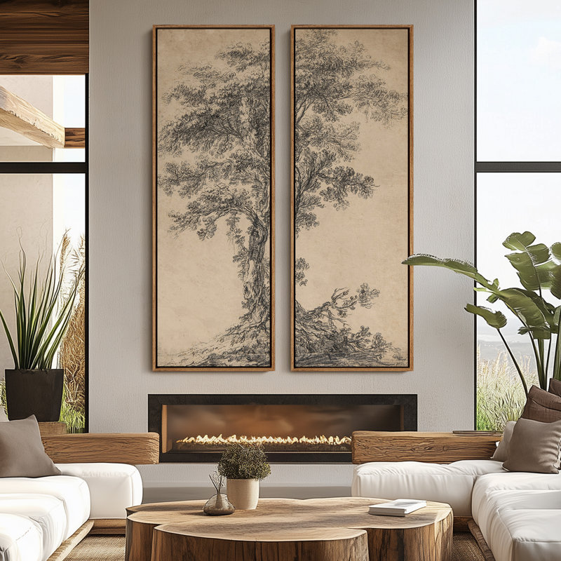 «Vintage Landscape Wall Art», ensemble de 2 toiles encadrées 20 x 60 pouces, Naturel