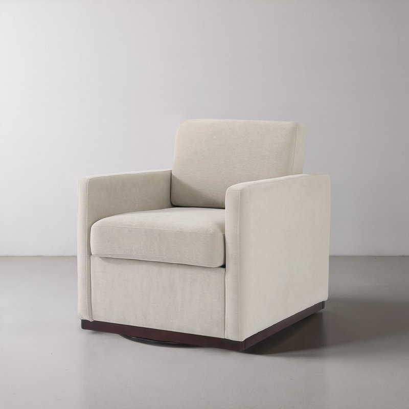 Modern Upholstered Sand Square Swivel Armchair with Matel Base, Sand Chenille