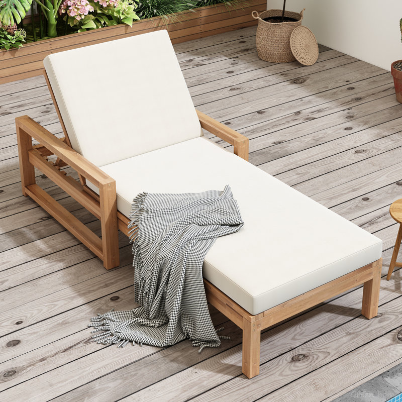 Chaise longue d'extérieur à 5 positions avec coussin, Teck clair
