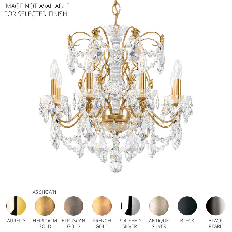 Century 8 - Light Candle Style Chandelier, Black, Heritage Handcut Crystal Clear