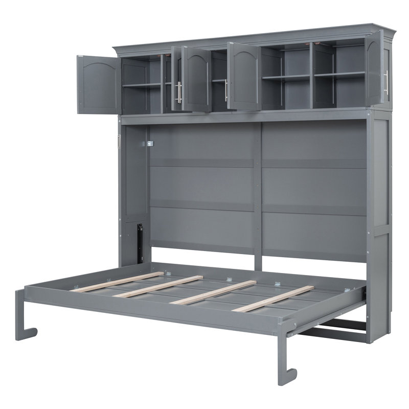 Grand lit escamotable mural grand format avec armoires supérieures, gris (VIEUX SKU: LP006665AAE), Grey