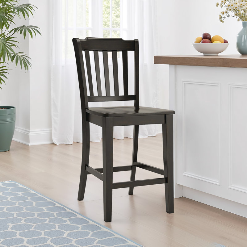 Fortville Solid Wood Counter/Bar Stool, Antique Black, Counter Stool (24" Seat Height)