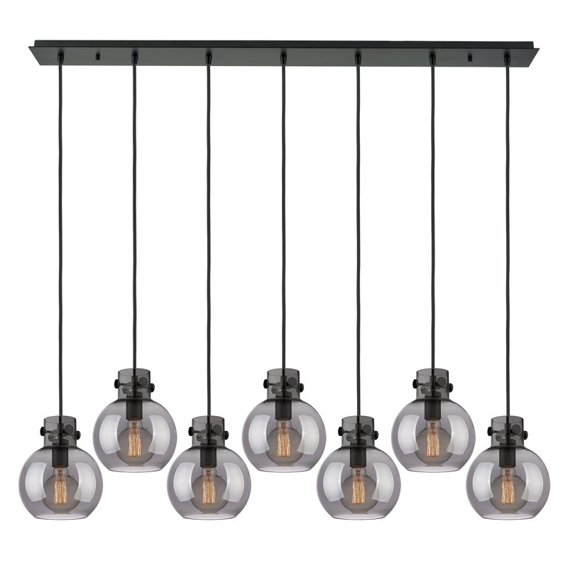 Luminaire suspendu sphère 7 lumières Amrith, Gris fumée clair, Noir mat