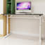 Bureau d'étude polyvalent et réglable en hauteur pour tous les âges, relevable à la main, fer et bois gris, support à double colonne, bureau pour petite maison stable, profondeur de 47,18 po, largeur réglable de 23,7 po et adultes-210156362-210156361
