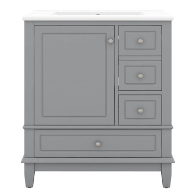 Meuble-lavabo de 30 po avec lavabo simple, armoire de salle de bain moderne avec une porte et une tablette à fermeture douce et trois tiroirs