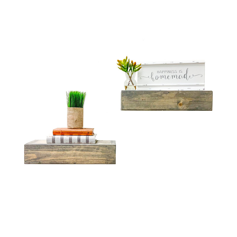 2 Piece Pine Floating Shelf, 3.75" H x 16" W x 6" D, Gray