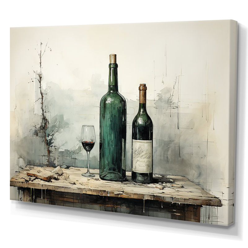 Vert minimaliste bouteilles de vin Silhouette IV - art mural vin, H 24 po x l 32 po x P 1 po, Toile tendue