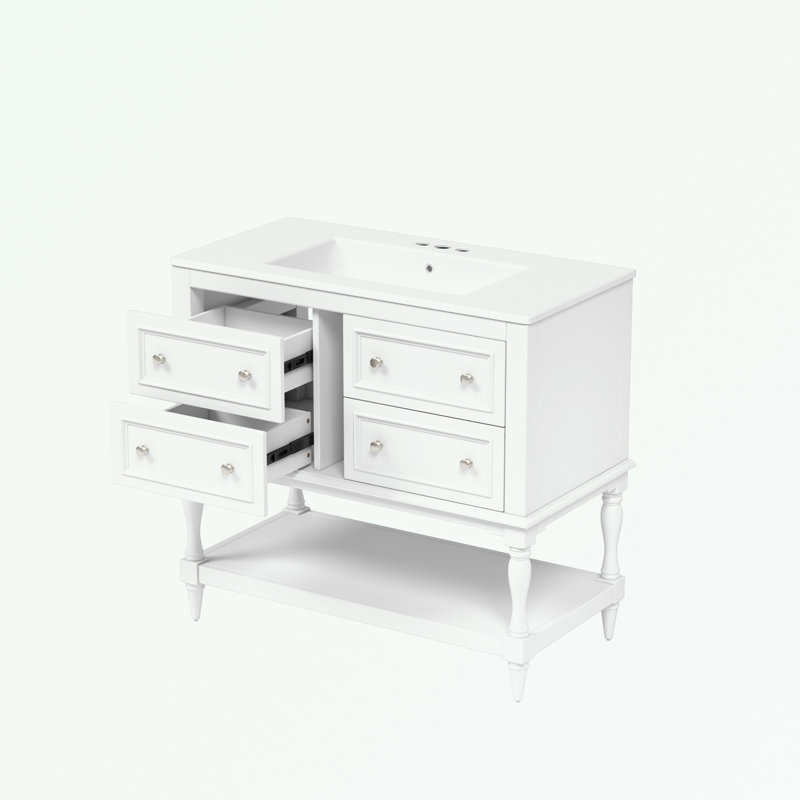 Ensemble de meuble-lavabo avec lavabo et 4 tiroirs, Blanc