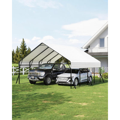 Abri d'auto en métal 13 pi x 26 pi x 11,4 pi - Abri d'auto robuste toutes saisons pour camionnettes, bateaux, véhicules récréatifs et tracteurs, cadre renforcé avec ancrages