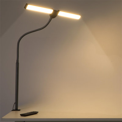 Led Desk Lamp For Home Office, Eye-Care Architect Light With Clamp, Smart Double Head Computer Monitor Table Clip Lamp, Adjustable Flexible Gooseneck, 25 Lighting Models, Task Lamp, Black