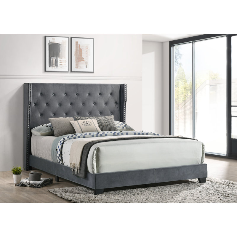 Osoba Upholstered Standard Bed, Dark Gray Velvet, Full/Double