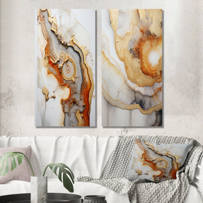 Minimalisme beige et orange en pierre - ensemble de 2 reproductions d'art en métal