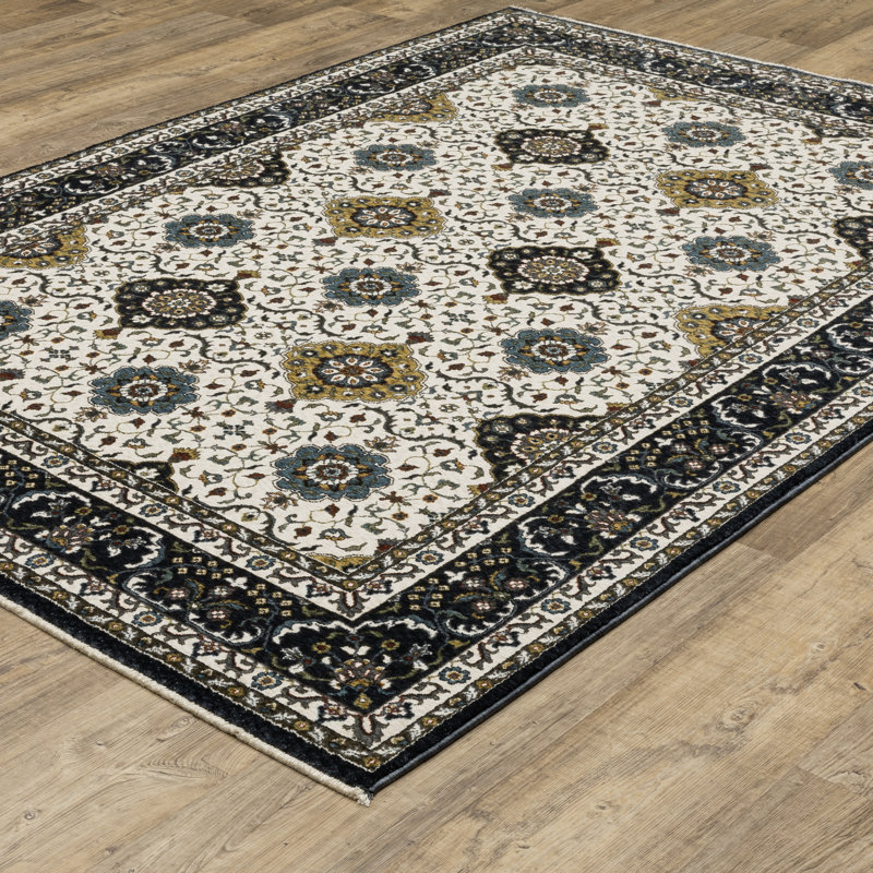 Tapis ivoire / bleu marine Stanika, Rectangle 5 pi 3 po x 7 pi 9 po