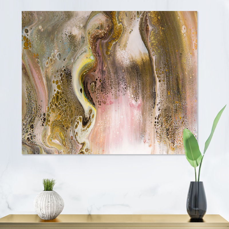 Abstrait brun, taches et rayures dorées - reproduction sur toile, H 30 po x l 40 po, Toile tendue