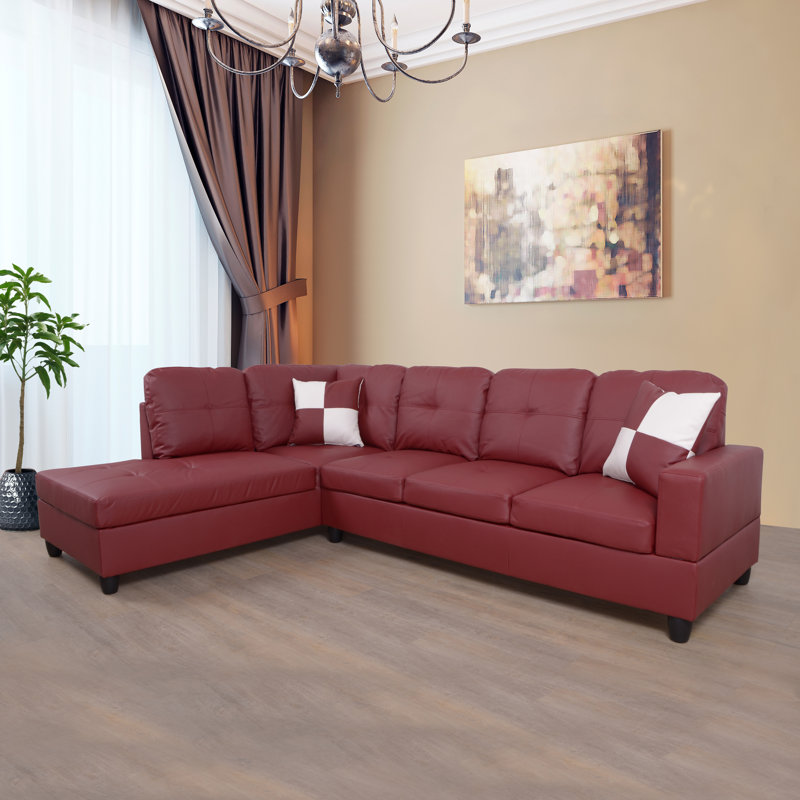 Canapé modulaire en cuir 2 pièces Aashild, Accoudoir à gauche (vu de face), Faux mousse rouge