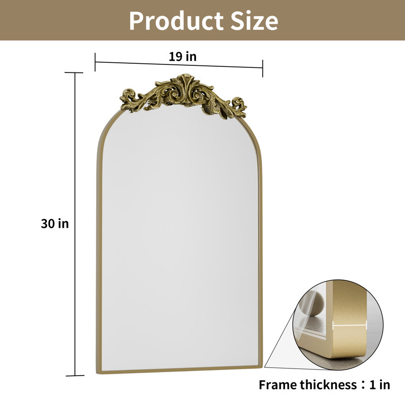 Enville 19×30 inch Arched Vintage Antique Gold Bathroom mirror Traditional Ornate Baroque Decorative Wall Mirror for Bathroom, Living Room, Fireplace, Entryway,Over Sink 
