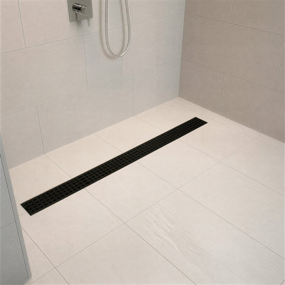 Black 24" Linear Shower Drain, Rectangular Stainless Steel Linear Floor Drain with Removable Strainer