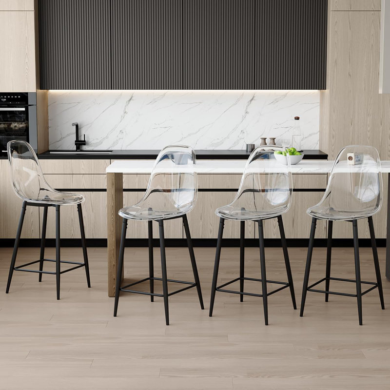 25,6 "tabourets de bar modernes avec structure en métal (ensemble de 4), Noir, 4