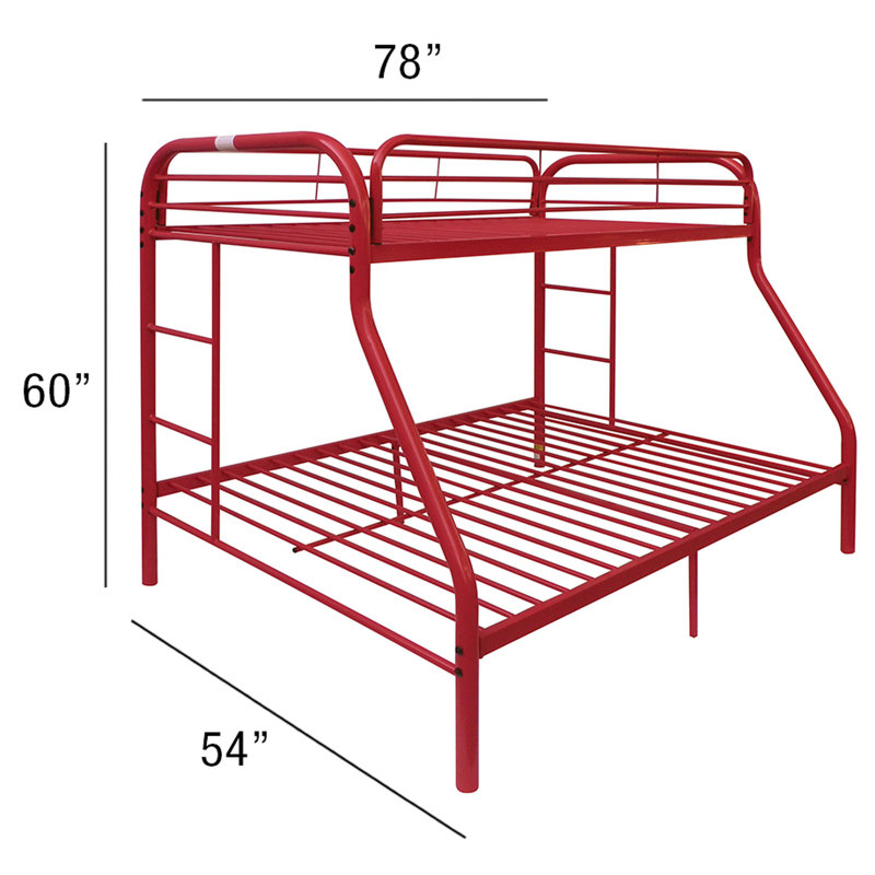 Lit superposé simple/double avec cadre en métal rouge, échelles latérales intégrées, sommier à lattes et capacité de charge de 300 kg. Cadre tubulaire de 5 cm pour le dessus.