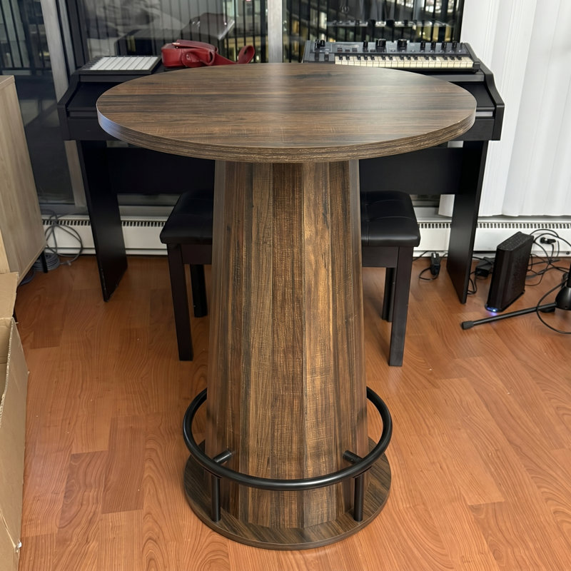 31.5-inch Bar Table With Metal Ring Footrest，round Dining Table