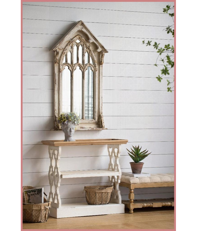 Charme de campagne française blanche Table basse en bois naturel - 3 niveaux de rangement pour le salon