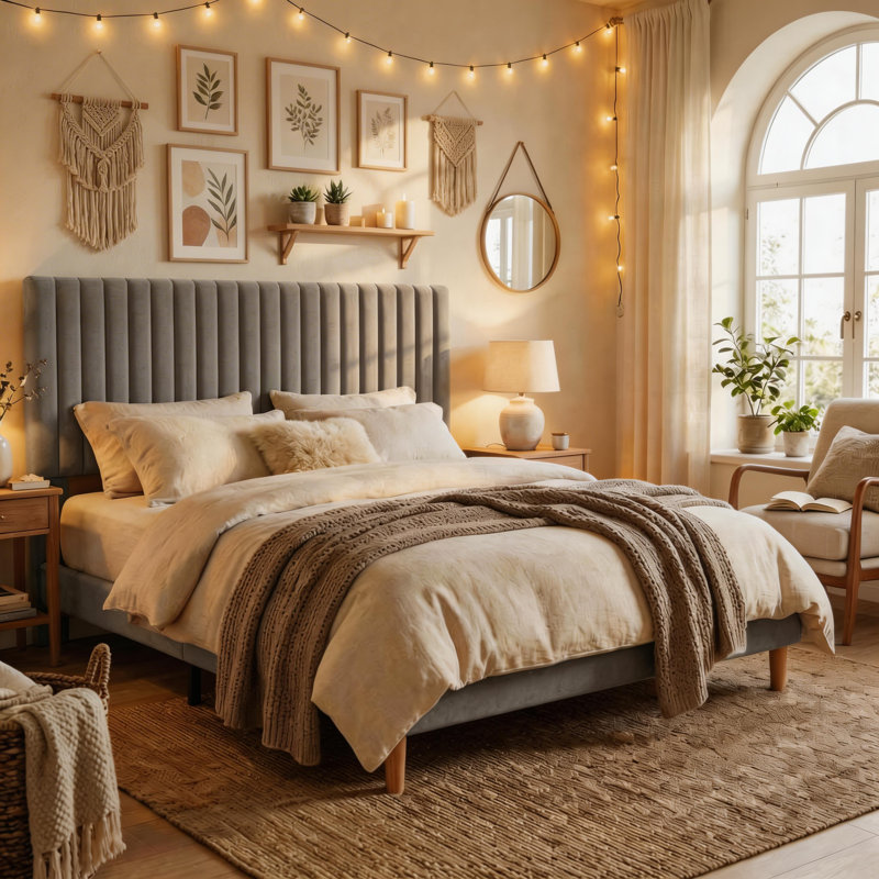 Queen Bed Frame with Adjustable Headboard, Velvet Upholstered Platform Queen Size Bed Frame, Vertical Channel Tufted, Strong Wooden Slats, No Box Spring Needed, Easy Assembly, Gray
