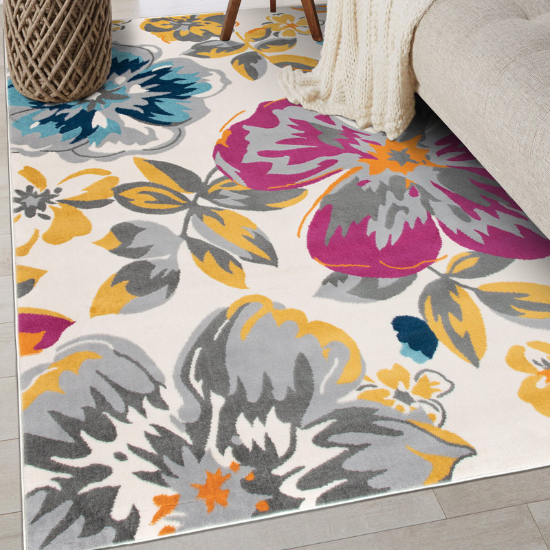 Tapis rose / jaune / crème Reber, Tapis de couloir 2 pi x 7 pi 2 po