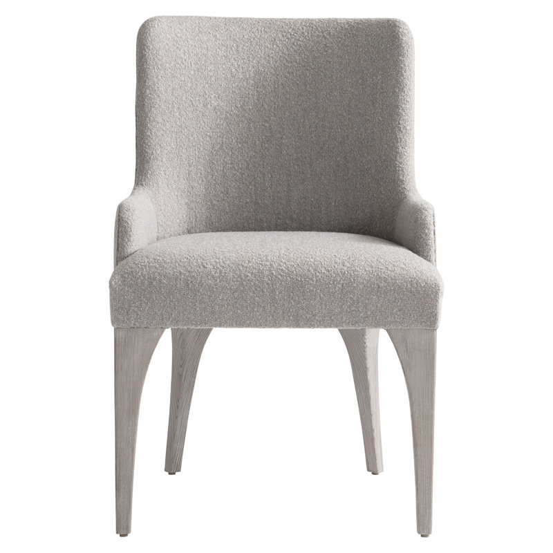 Trianon Transitional Gray Upholstered Arm Chair with Soft Arches