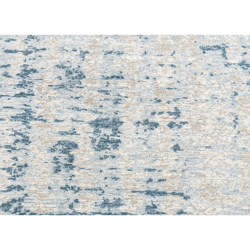 Tapis en laine tissé à la main en gris clair / bleu, Rectangle 8 pi x 10 pi